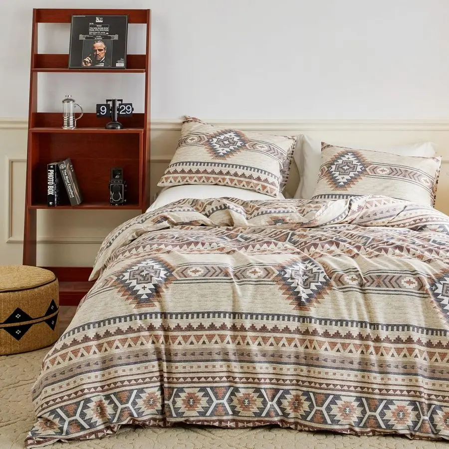 

Boho Aztec Duvet Cover King 100 Cotton 3 Pcs Set 1 Vintage Tribal Geometric Duvet Cover with Zipper Ties 2 Pillowcases Southwest