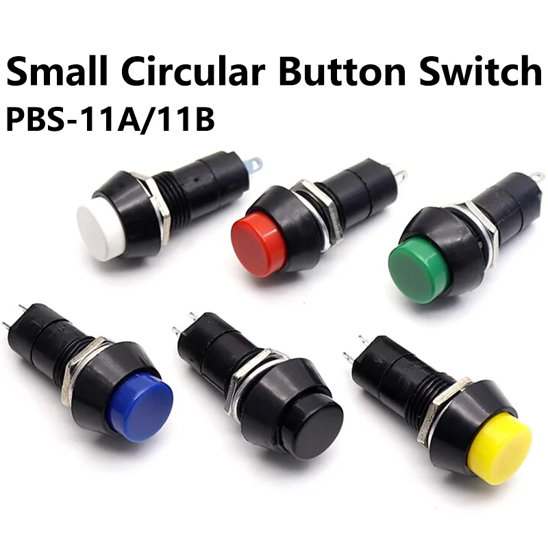 5/20PCS PBS-11A PBS-11B Self-locking Self-Recovery Reset 2PIN 12mm 3A250V  Plastic Latching Push Button Switch Momentary 6Color