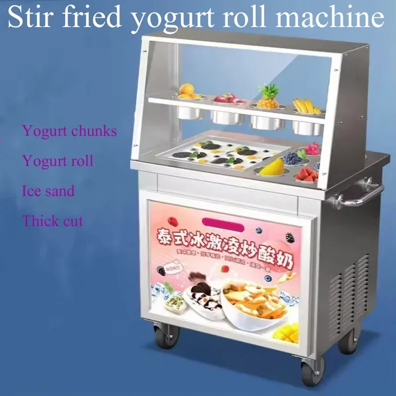 Automatic Double Square Flat Pan Instant Thailand Rolled Ice Cream Making Thai Stir Fry Tawa Roller Fried Ice Cream Roll Machine