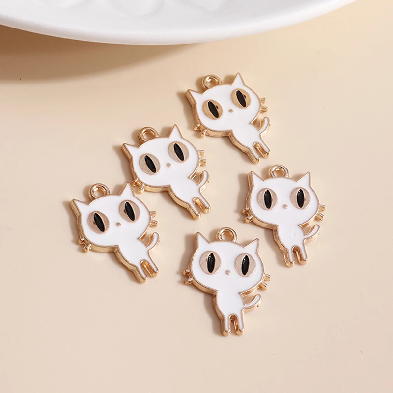 10pcs 13*17mm DIY Enamel Mini Cat Charms for Necklaces Pendants Earrings Cute Animal Charms Handmade Jewelry Making Accessories
