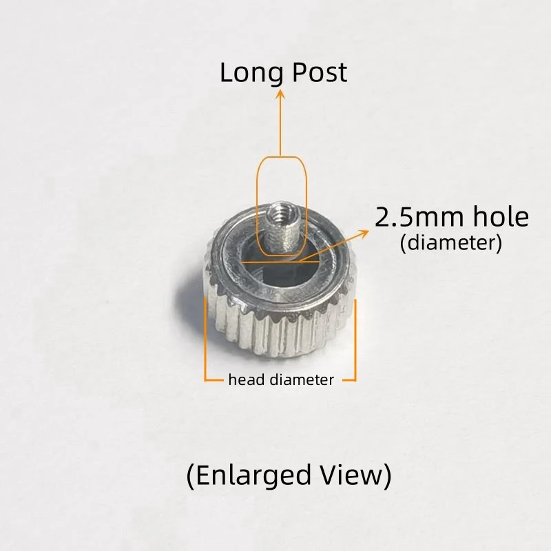 1PC Silver Long Tube Watch Crown 2.5mm Hole Diameter 4.5/5.0/5.5/6.0/6.5/7.0mm Head Diameter for Watch Repair