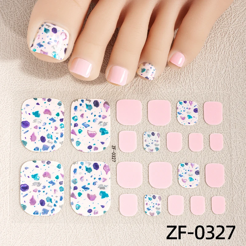 22Tips Summer Toenail Polish Sticker Glitter Ocean Shell Gemstone Baking Free Toe Nail Strips Full Cover Foot Decoration Sticker