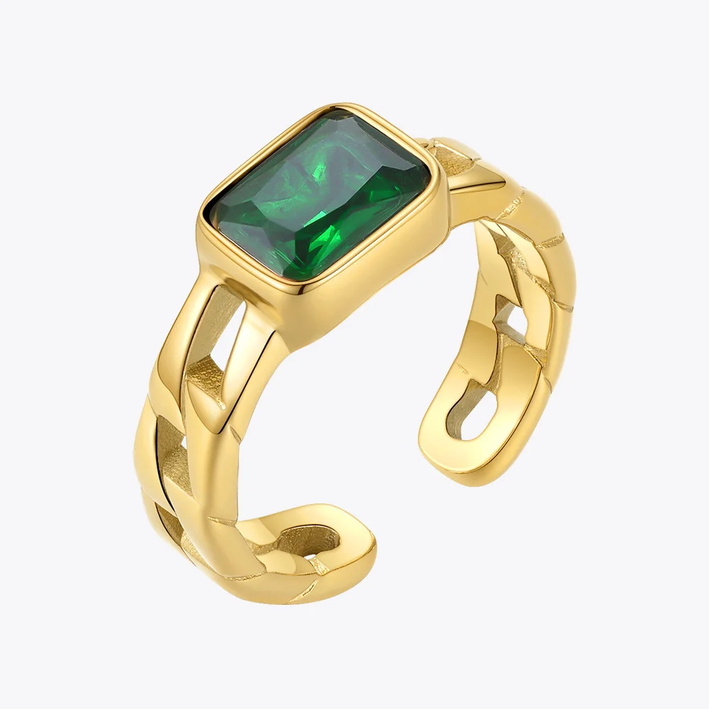 ENFASHION Royal Green Stone Wedding Ring For Women Gold Color Hollow Rings Stainless Steel Anillos Fashion Jewelry Party R4098