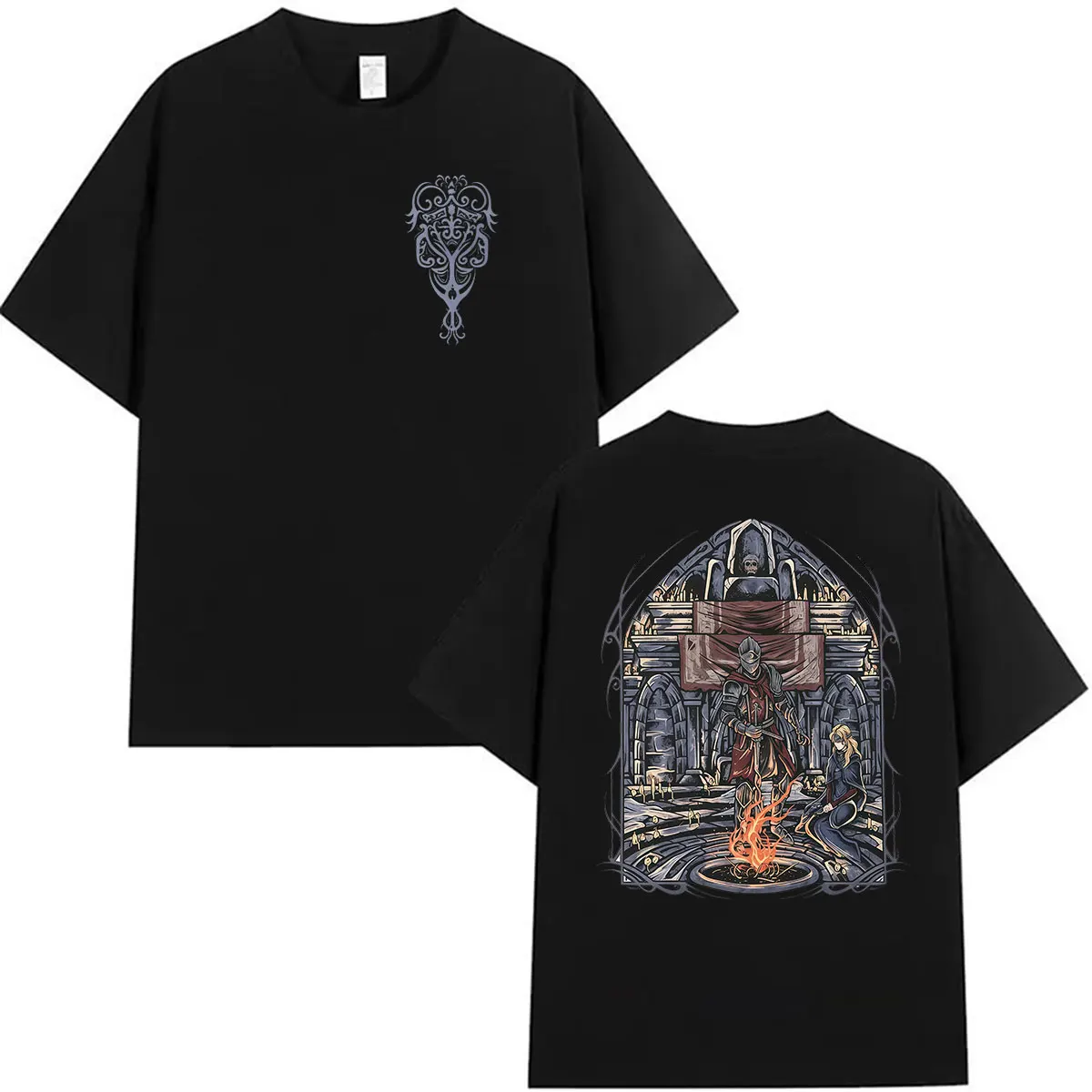2026 Game Dark Souls Ashen One and Fire Keeper Graphic T Shirts Men's Fashion Vintage O-Neck Oversized Cotton T-shirt Streetwear