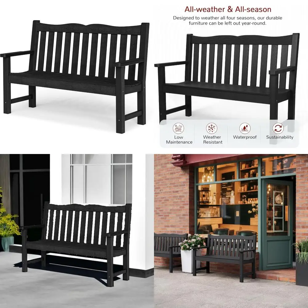مقعد خارجي متين لشخصين، مادة هيب إس مقاومة للطقس، يدعم ما يصل إلى 800 رطل، أثاث حديقة غير قابل للتعفير #1