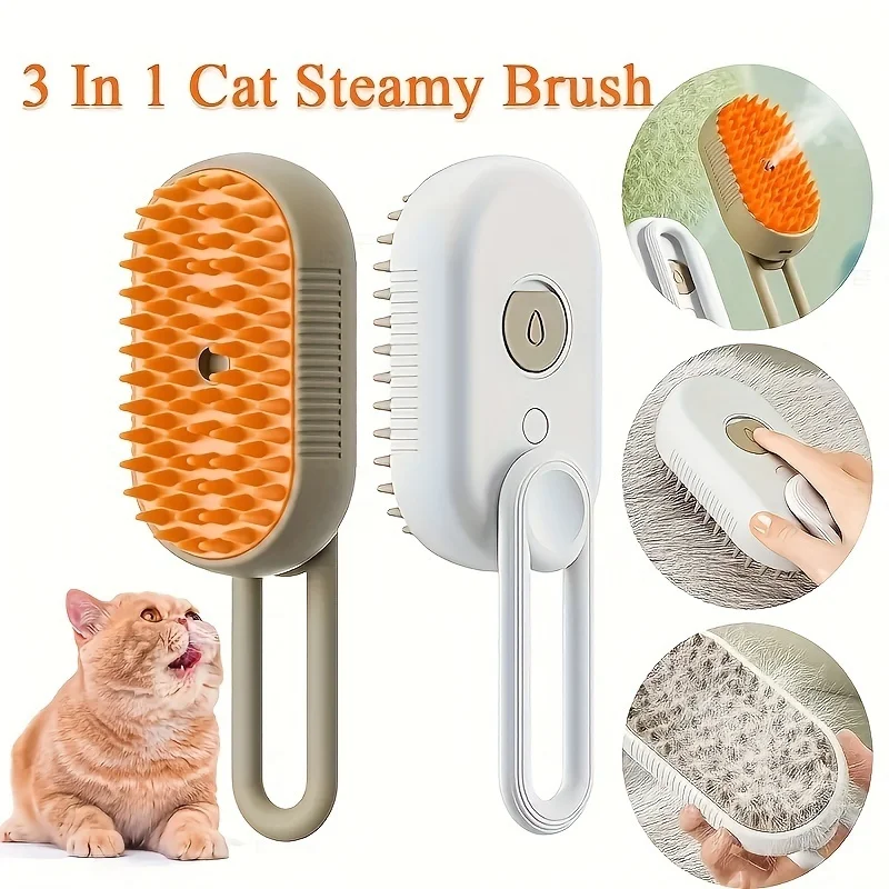Escova a Vapor para Pets: Desembaraçadora e Removedora de Pelos, Escova de Higiene Sem Enxágue para Cães e Gatos - Uso Doméstico