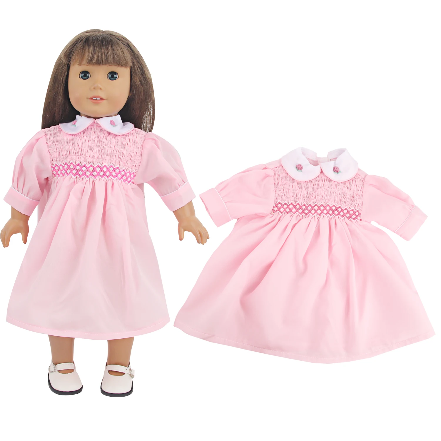 Cute Pink Long Princess Dress For 18 inch American Doll Frock Clothing For 43cm Baby New Born&OG Girl Dolls Russia Doll Skirt