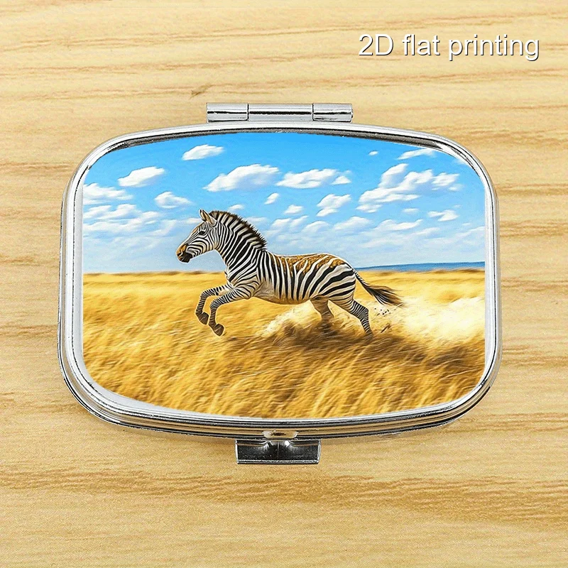 Single pack, zebra-pattern portable case, vitamin storage box, for storing medication, multi-compartment portable organizer, small item storage box, vintage metal storage box, convenient for travel, flat print