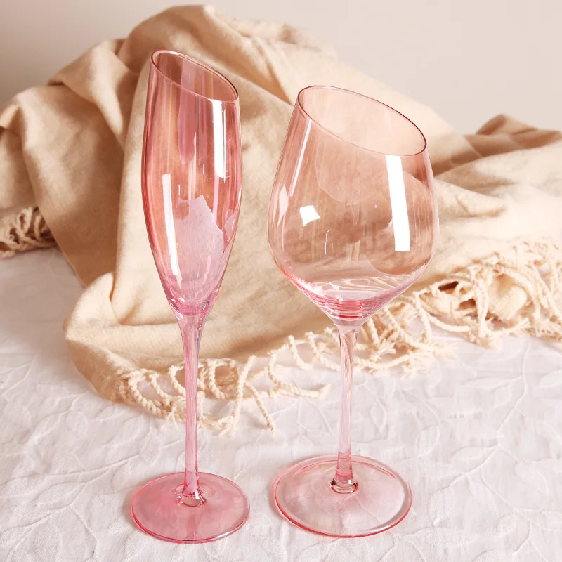 Loyal Flamingo Pink Glass Cup For Lovers French Party Crystal Wine Tumbler Inclined Mouth Bordeaux Cup Champagne Glass Water Cup