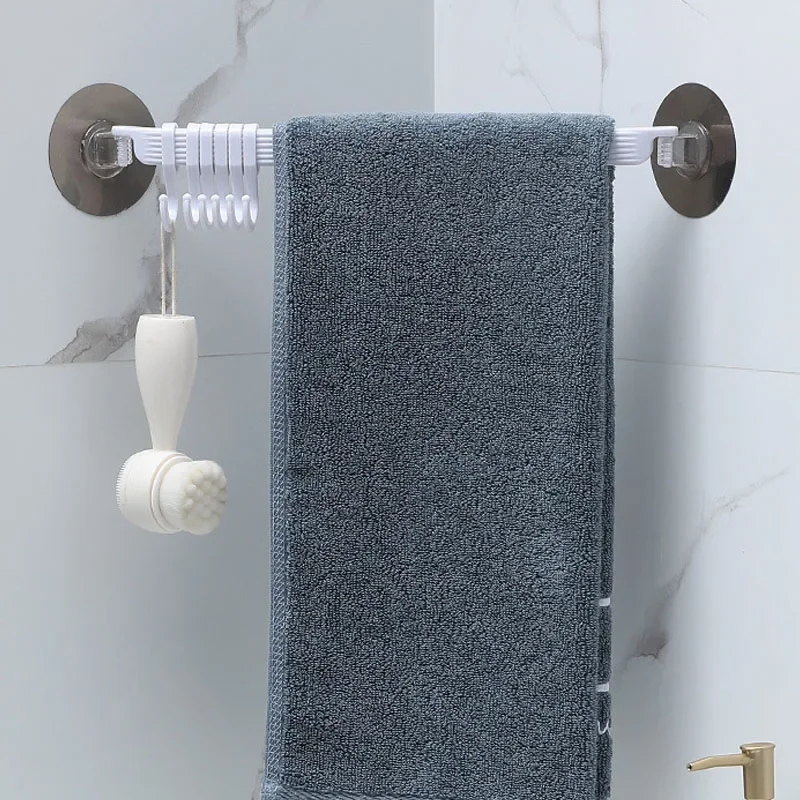 Hook Plastic Bathroom Sucker Vacuum Frame Towel Double Adjustable Wall Tool Shelves Flexible Cupboard Holder Hanger Organizer