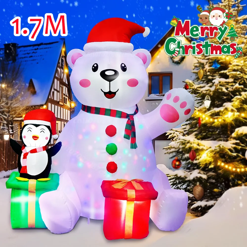 الدب القطبي والبطريق القابل للنفخ لعيد الميلاد بطول 6 أقدام، مصابيح LED مدمجة، حديقة فناء مناسبة، حديقة، ديكور مربع للعطلات #4