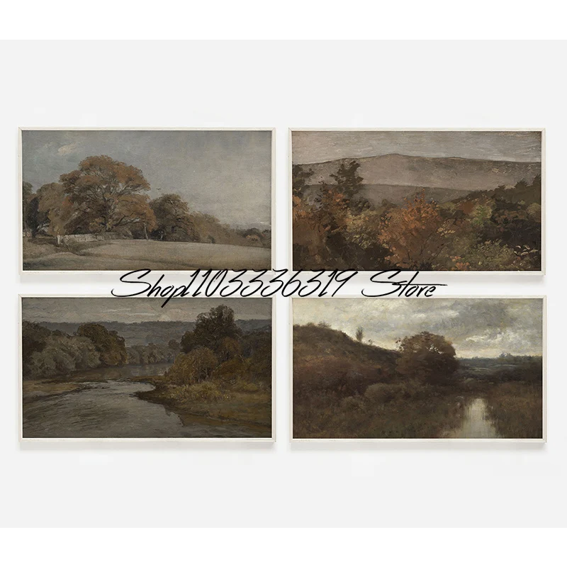 Retro Autumn Fall Landscape Forest Trees River Rustic Art Poster Canvas Painting Wall Prints Picture Living Room Home Decor