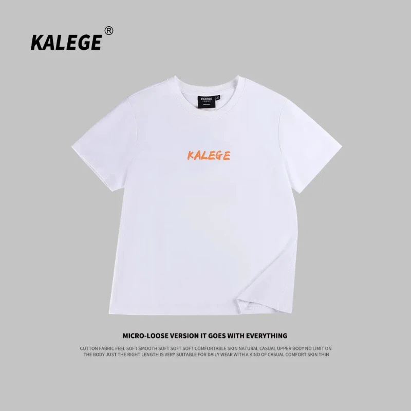 

Summer Korean Fashion Women's Clothing Round Neck Original Kalege Letter Printing Tops Casual White Short Sleeve Slim T-Shirt