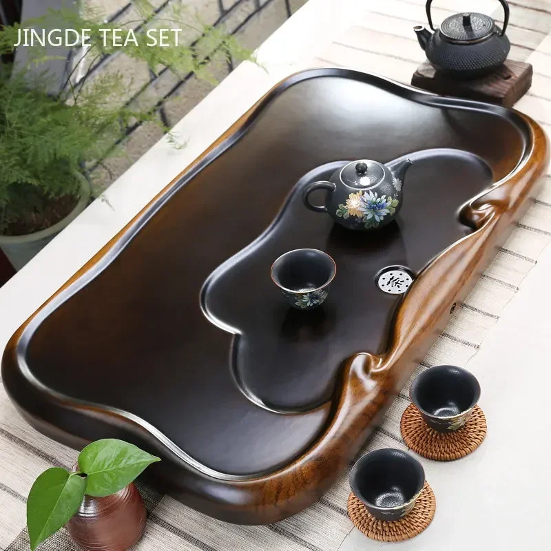 

High Grade Ebony Tea Tray Living Room Solid Wooden Tray Decorative Chinese Drainage Type Tea Board Home Teaware Tools Tea Table