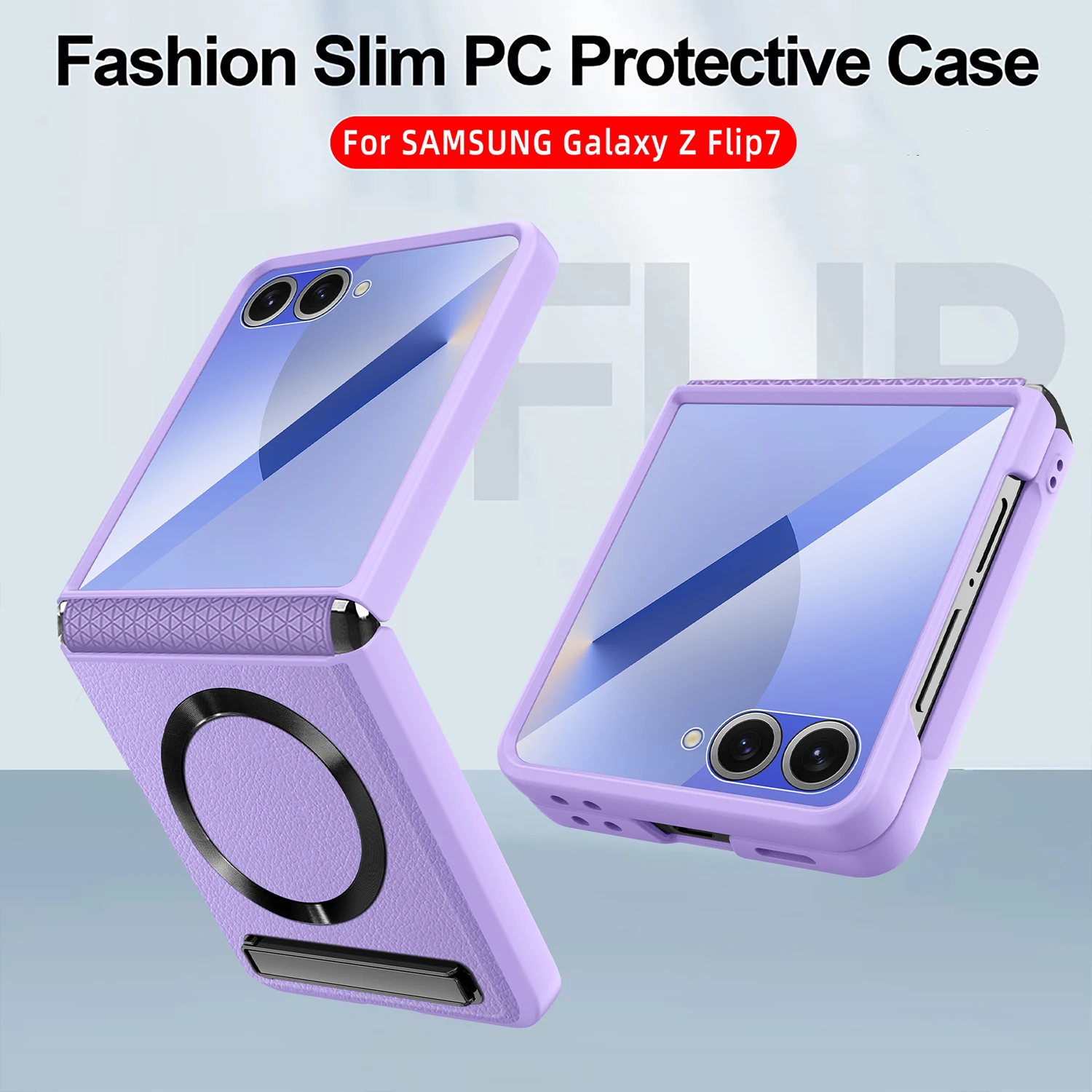 

Luxury Leather Magsafe Ring Case For Samsung Galaxy Z Flip7 Flip 7 ZFlip7 Belt Hinge Kickstand Holder Cover 9H Glass Protector