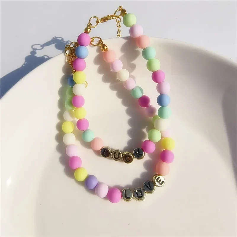 Fashion Custom Letter Bead Pet Collar Cartoon Macaron Color Adjustable Cat Necklace for Puppy Dog Cat Dog Accessories