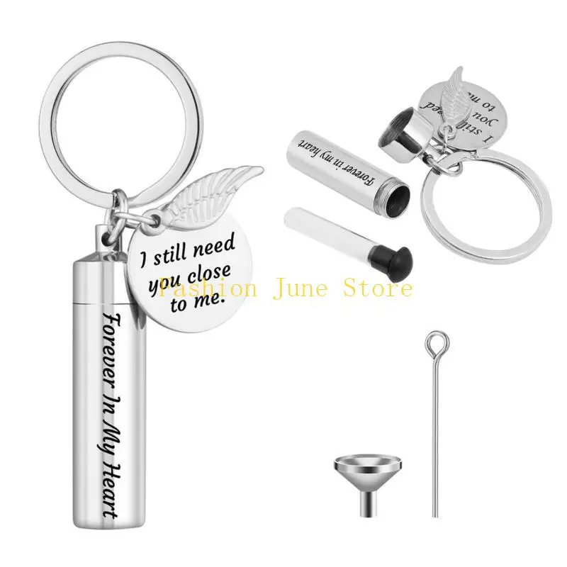 N5KA Unique Cylinder Cremation Keychain DIY Neacklace Pendant for Human Dog for Cat A