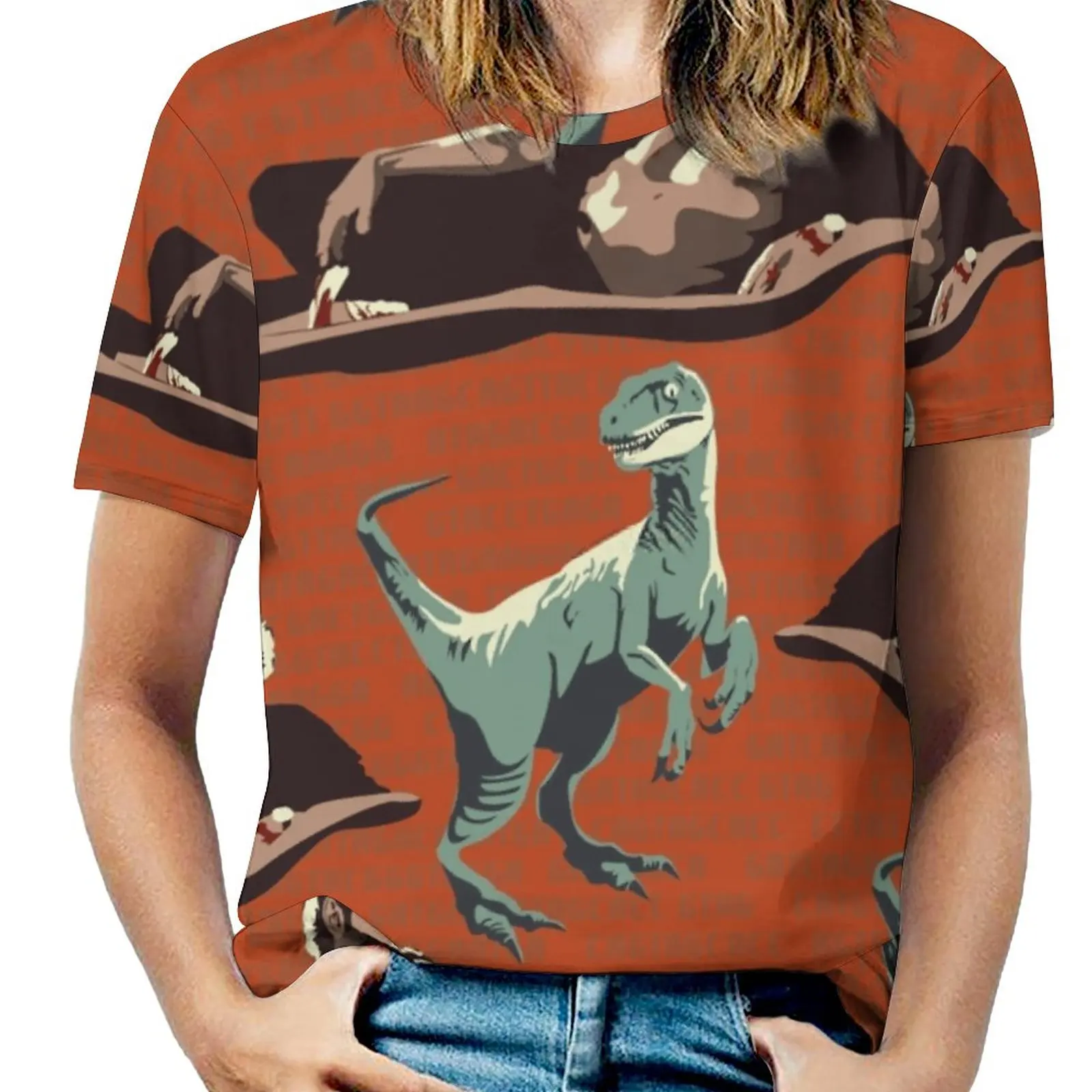 

Geniuses Fashion Print Women Ladies Girls T-Shirt Harajuku Round Neck Short Sleeve Tops & Tees World Dna Velociraptor Raptor