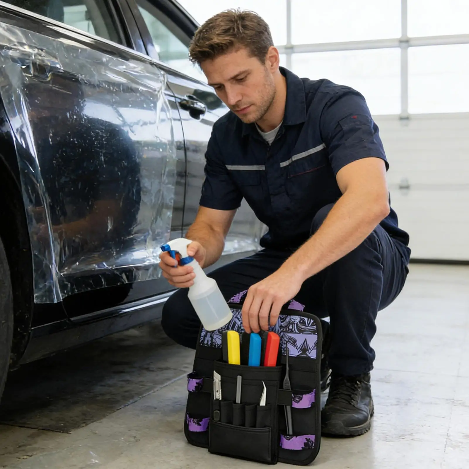 Small Tool Bag Large-Capacity Oxford Cloth Pouch Car Tint Tool Case with Shoulder Strap for Men Women Home Garage Workshop