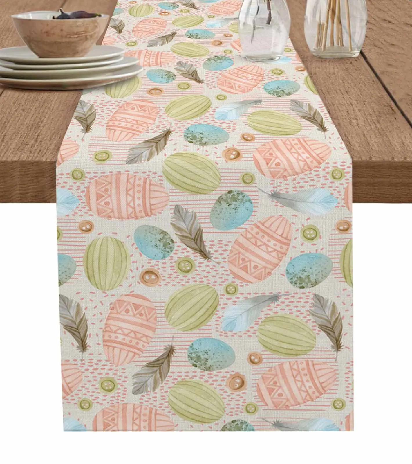 

Easter Eggs And Feathers Decorations Coffee Table Decor Tablecloth Table Kitchen Decorative Table Runner