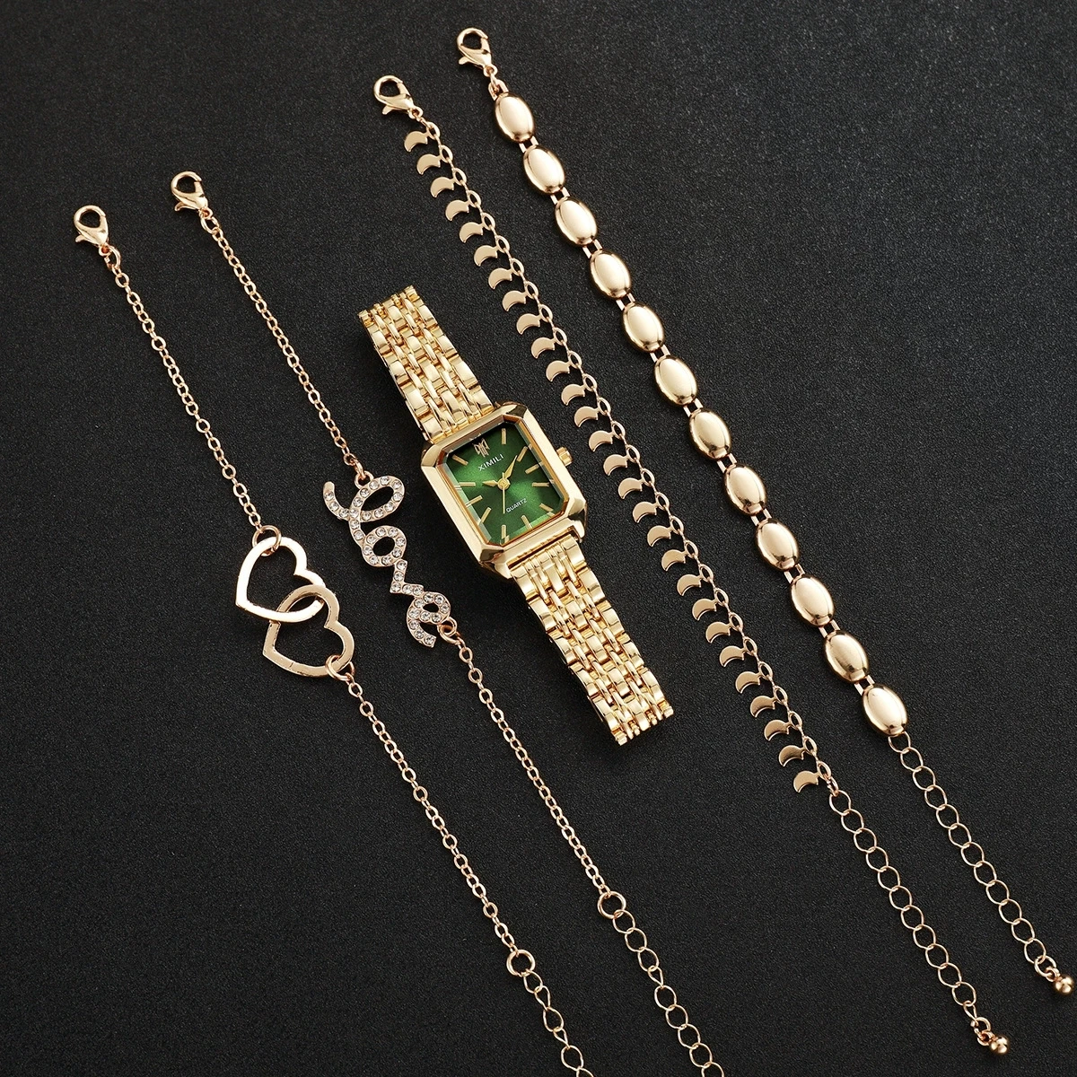 5pcs/set Women's Luxury Exquisite Watch Fashion Retro Quartz Analog Watch With Bracelet Set Gift for Girls (Box Not Included)