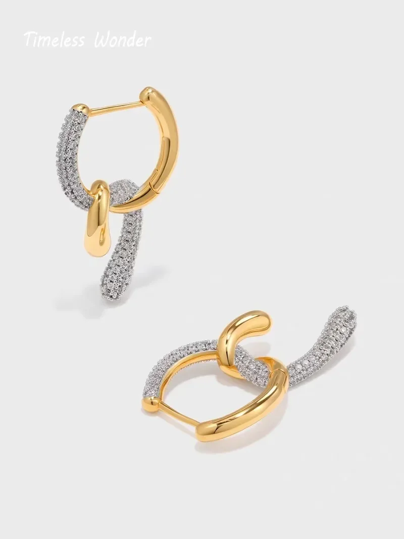 Timeless Wonder Fancy Crystal Zircon Geo Knot Stud Earrings for Women Designer Fashion Jewelry Luxury Top Rare Gift Sweet 3612