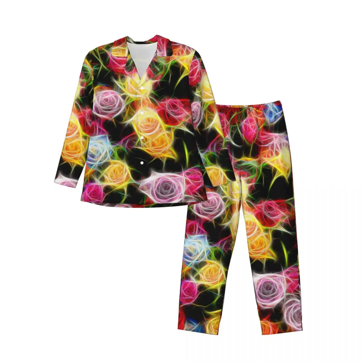 Abstract Flower Pajamas Mens Rose of feeling Fashion Sleep Sleepwear Autumn 2 Pieces Vintage Oversized Custom Pajama Sets