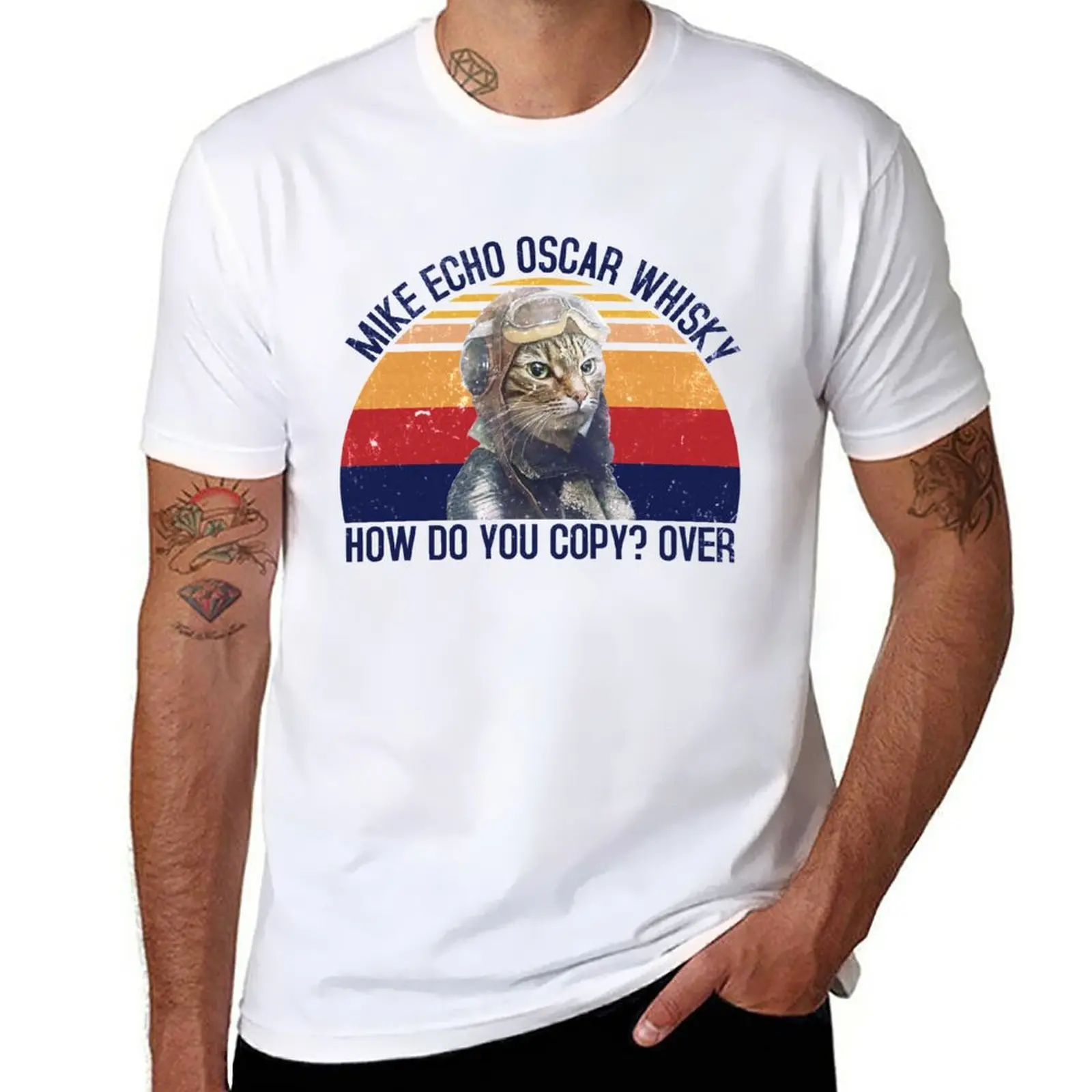 

New Vintage Cat Retro Style Mike Echo Oscar Whisky How Do You Copy Vintage Funny Cat T-Shirt sublime t shirt mens t shirt