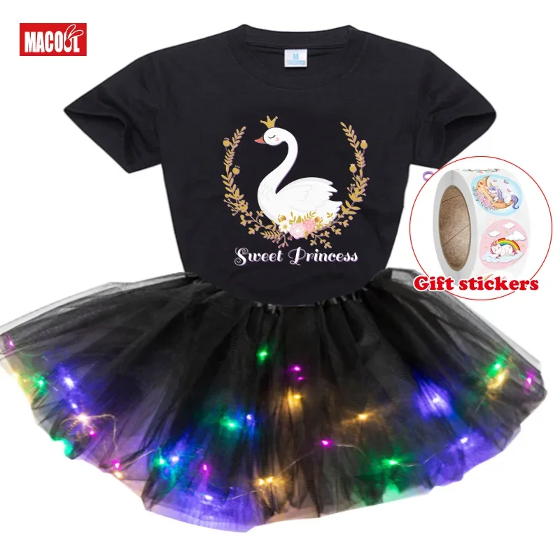 Girls Dress Kids Glowing Skirt Birthday T Shirt Dress Outfit Baby Toddler Clothes Personalized Name Give Away Children's Sticker