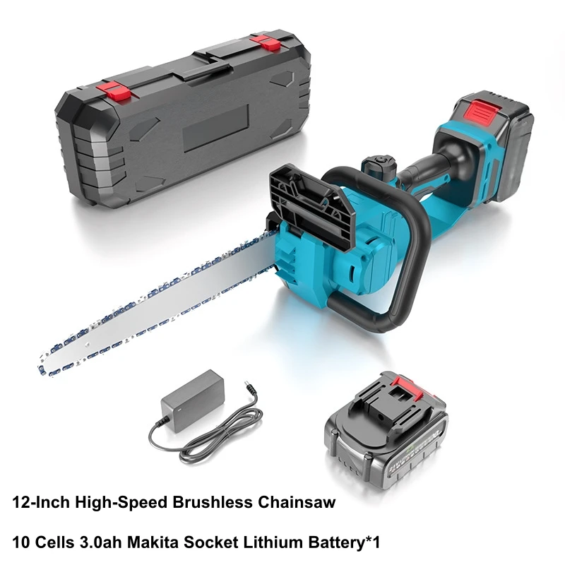 12-inch borstelloze lithium kettingzaag met hoge vermogen automatische oliepomp, huishoudelijke lichte bosbouwzaag, accu kettingzaag, elektrische zaag, oplaadbaar, 12 inch, Koreaanse elektrische zaag