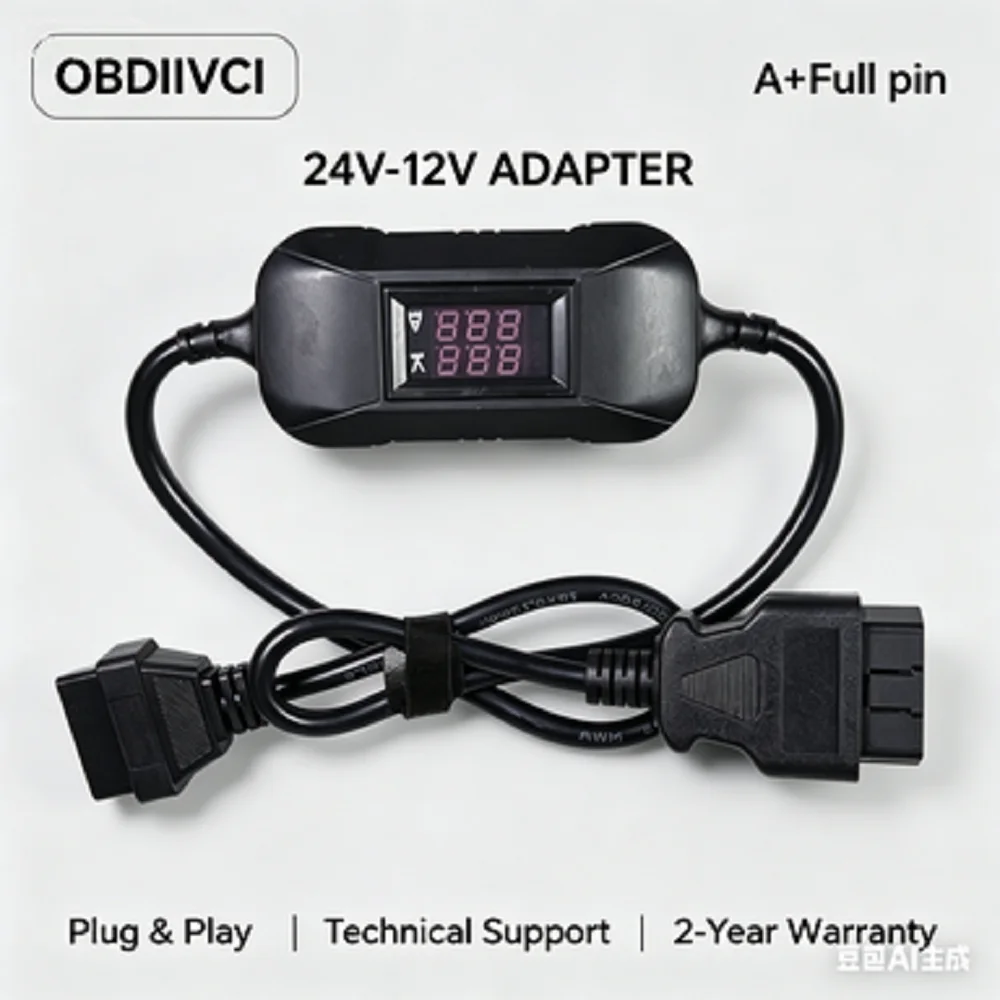 

Hot Sale24V to 12V OBD2 Converter Cable for Launch X431 / EasyDiag | A+ Full Pin with Digital Display
