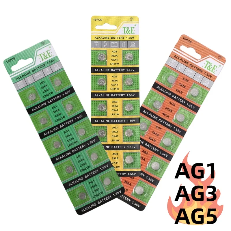 10Pieces AG1 AG3 AG5 1.55 Volt Non Rechargeable Round Button Batteries Cell LR41 Batteries For Watches Clocks Electronic Devices