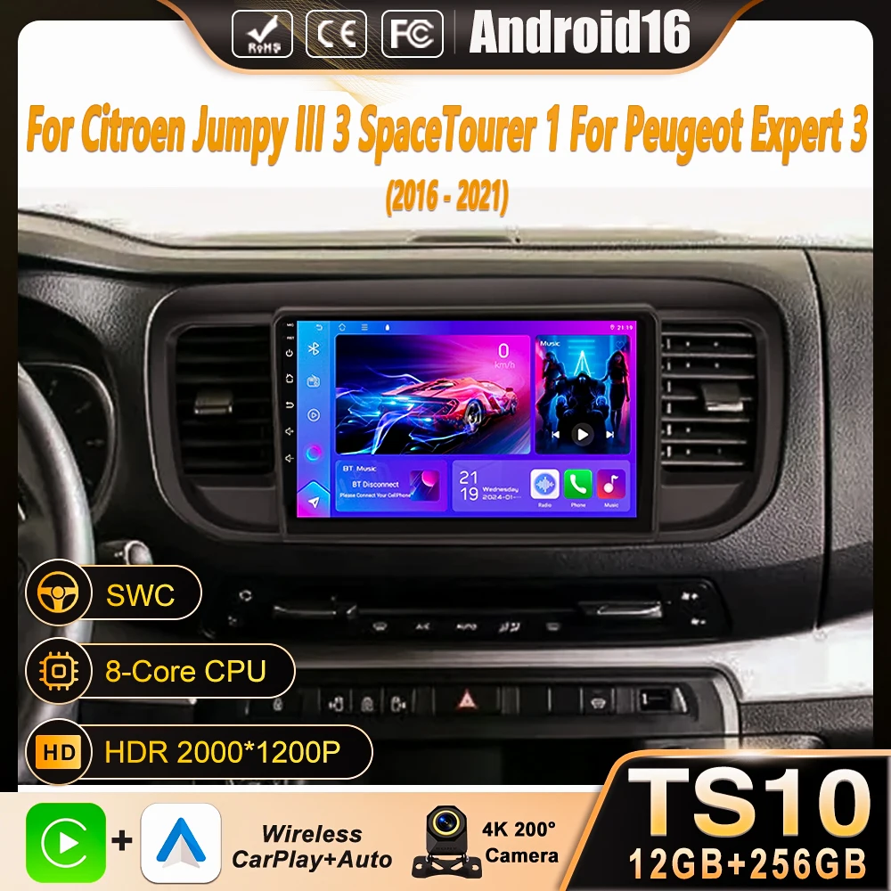 Car Radio Android 16 Carplay For Citroen Jumpy III 3 SpaceTourer 1 For Peugeot Expert 3 2016 2017 2018 - 2021 Multimedia Player