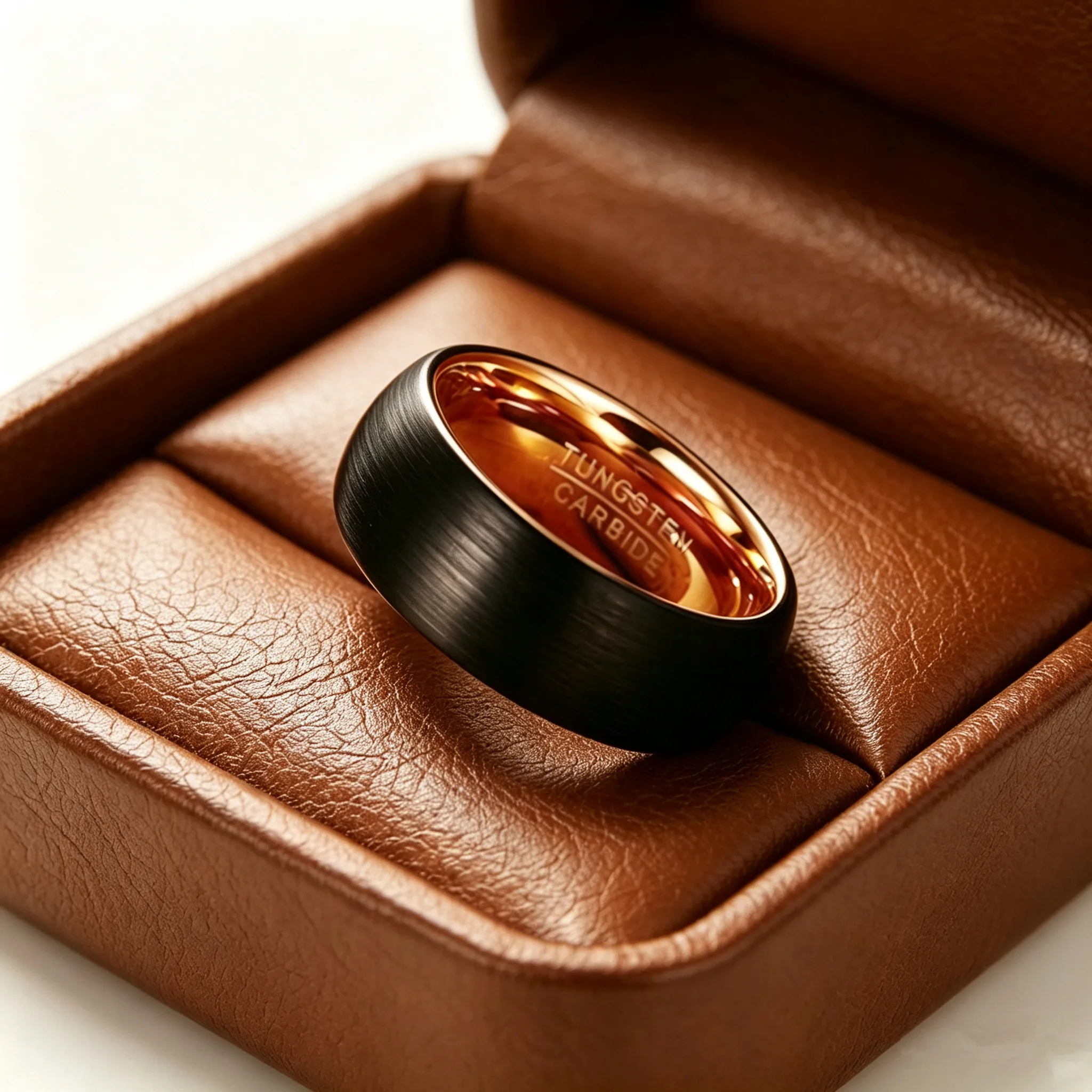 8mm Black Brushed Tungsten Carbide Ring For Men Rose Gold Inner Comfort Fit Wedding Band Anniversary Jewelry Gift