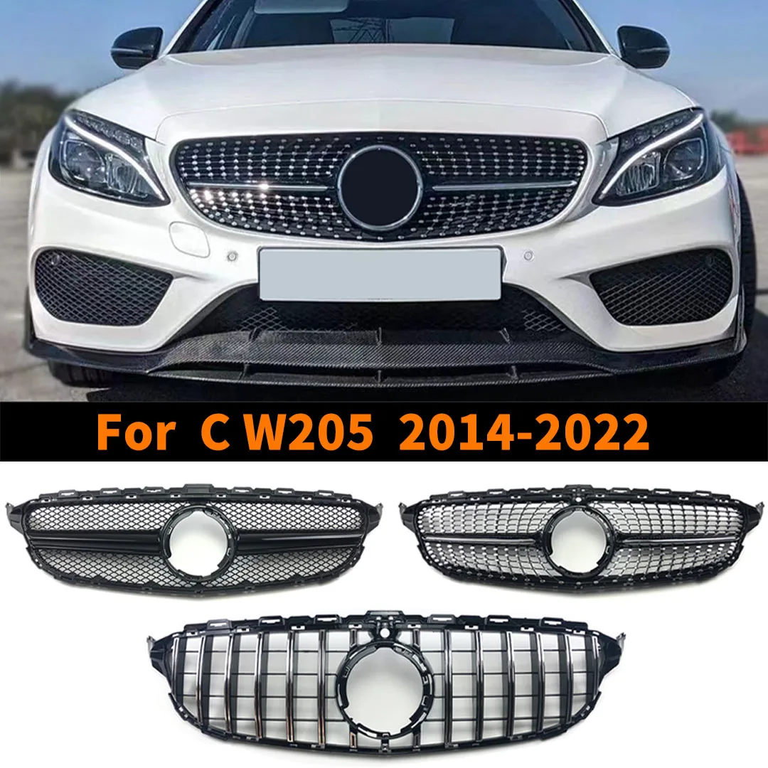 Front Inlet Grille Racing Bumper Grill For Mercedes Benz C class W205 S205 Touring C205 C43 2014-2022 AMG GT GTR Diamond Style