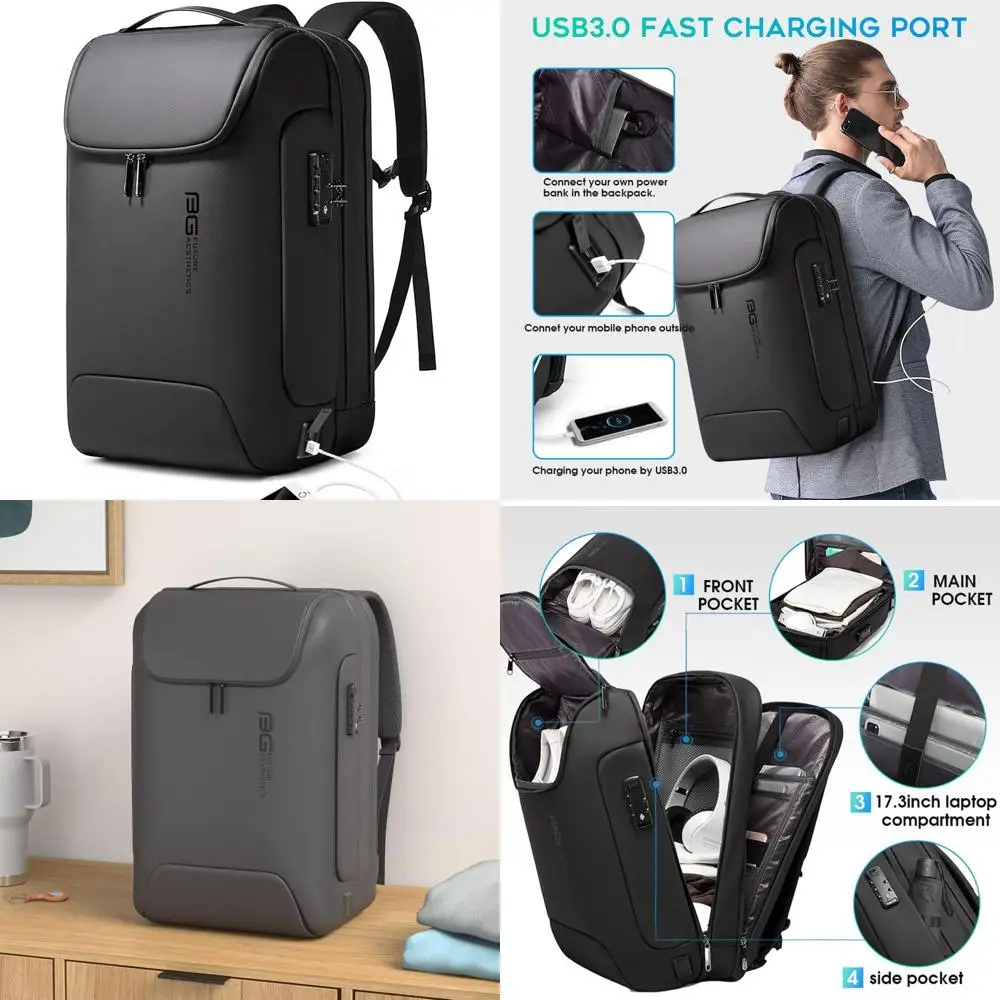 BANGE Men's Anti-Thet Backpack,Waterproo ashion Travel Backpacks,High Tech Backpack with USB3.0 Charging Port,BusinLaptop Backpa