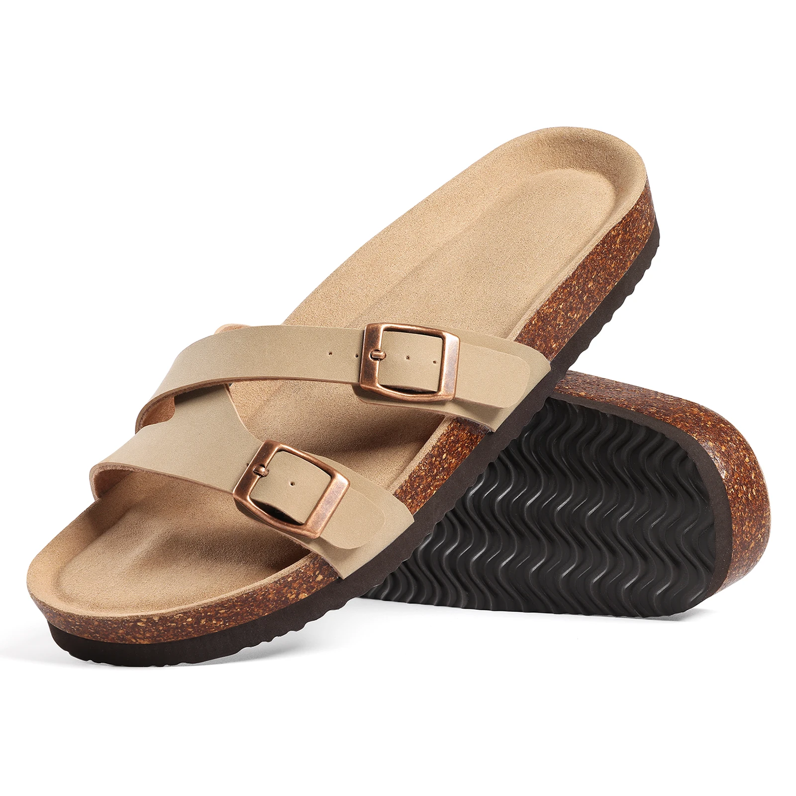 Litfun Arch Support Slippers For Women Anti-slip Leisure Slides Cork Insole Comfortable Outdoor Sandals With Adjustable Buckle
