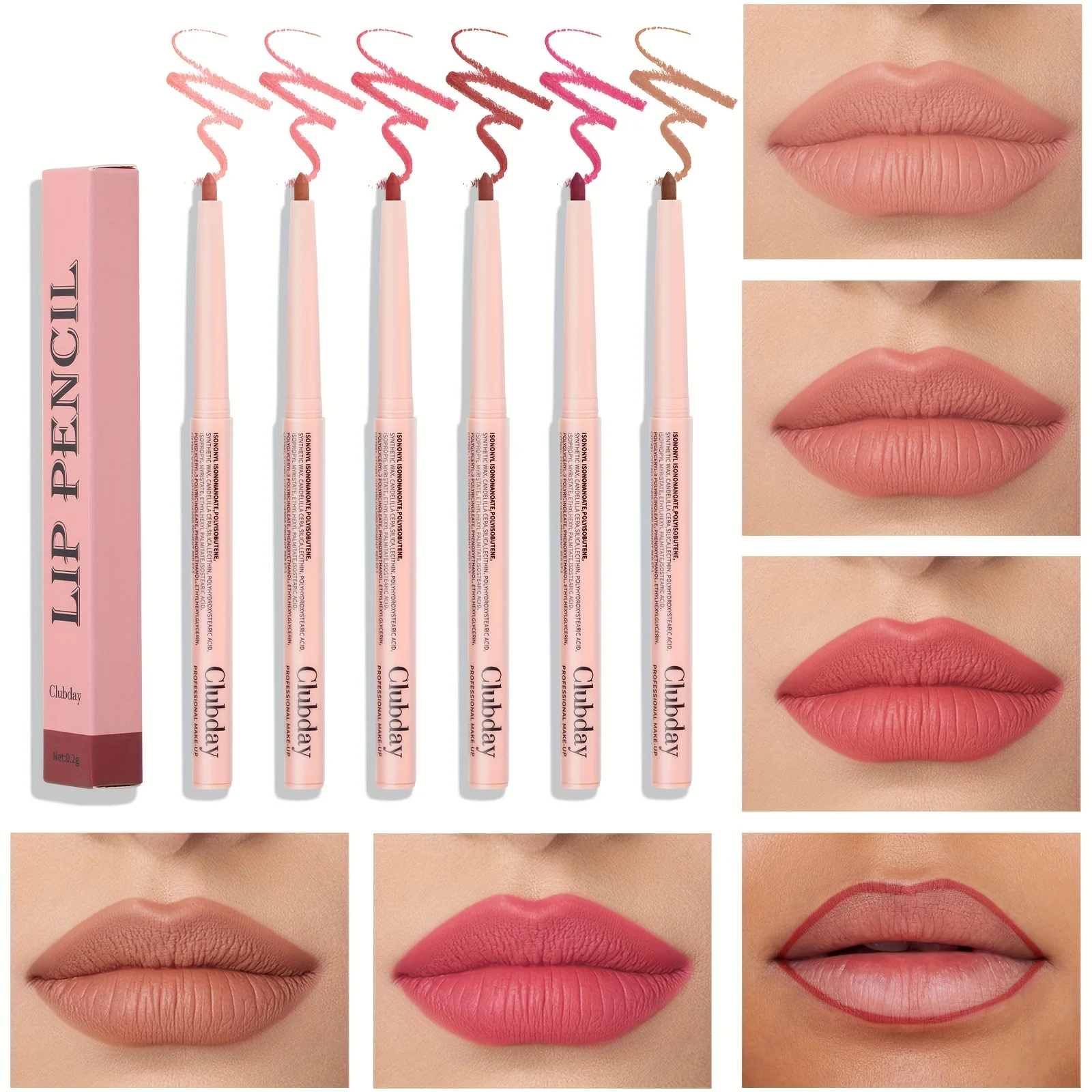 6 Colors Lip Liner Pencil Matte Waterproof Non-Stick Cup Lipstick Long Lasting Sexy Red Brown Lip Liner Makeup Lip Contouring