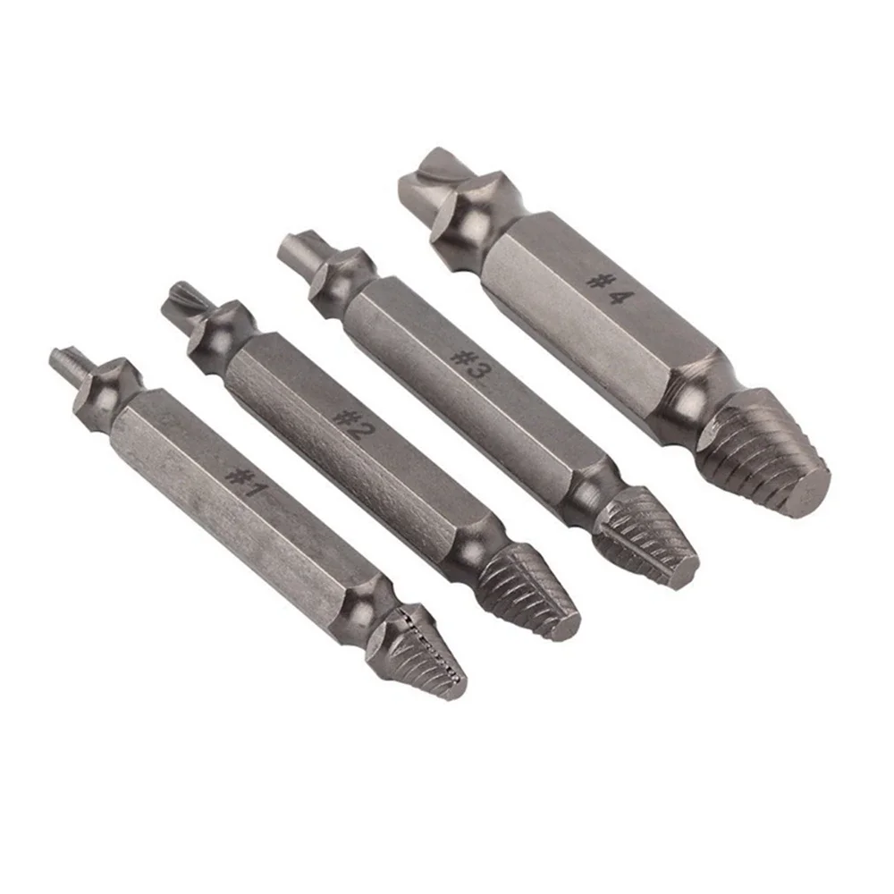 Juego de guía de brocas extractoras de tornillos, removedor de pernos dañados rotos, fácil #1 #2 #3 #4 con caja, brocas para Metal, 4 piezas