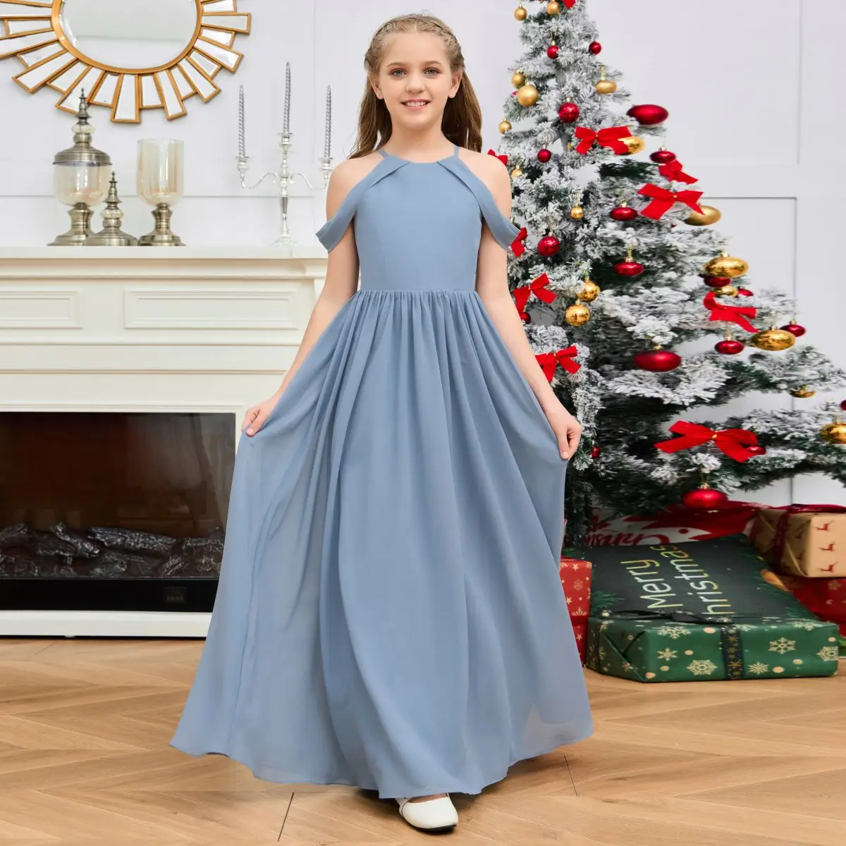 시폰 주니어 신부 들러리 원피스, 볼 가운, 미인 대회 연회, 무도회, 생일, 저녁 파티, 어린이, 첫 성찬식 축하