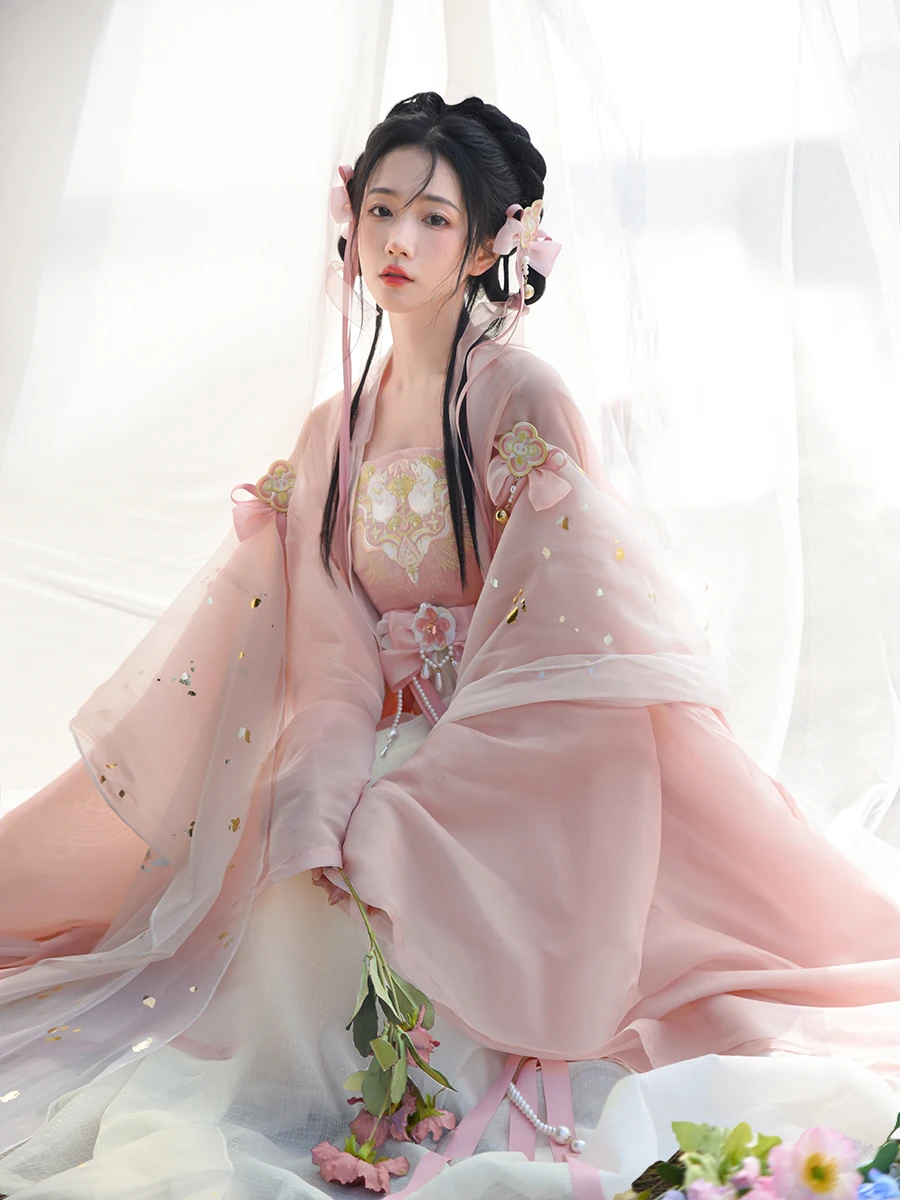 Original Hanfu Female Fresh Chebula Skirt Han Elements A Complete Set Of New Models Spring 2022 8PCS SET Pink Color