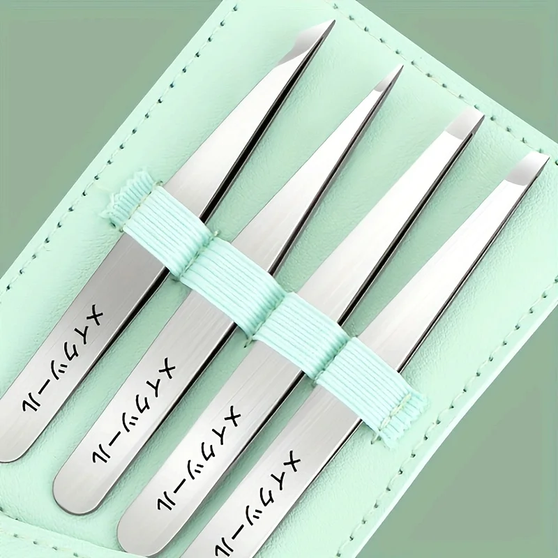 4pcs Eyebrow Tweezers Set Stainless Steel Tweezers for Hair Removal Facial And Eye Makeup Tools with Storage Bag