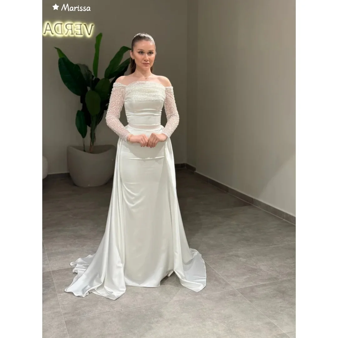 

Атласное праздничное платье Marissa с длинным хвостом, женские элегантные платья на заказ для особых случаев, платье для выпускного вечера с частичными пайетками, 2025 г.