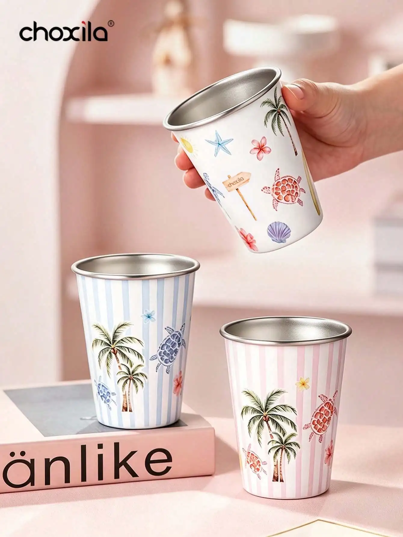 350ml Beach Style Coffee Mug, Coconut Tree Turtle Shell Print, Summer Cup for Camping, Afternoon Tea & Holiday Gifts
