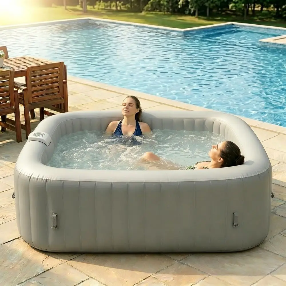 

Hot Tub, 46 Person Square Portable Spa, Outdoor Hot Tub with 130 Bubble Jets and Builtin Heater Pump, 72.8 72.8 25.6, Durable 3
