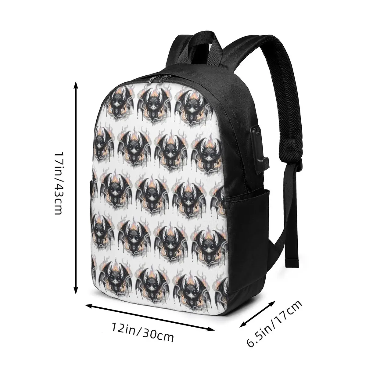 Flame Black Dragon Print Backpack Travel Notebook Bag Computer College Student School Bag Laptop Shoulder Bags for Men Women