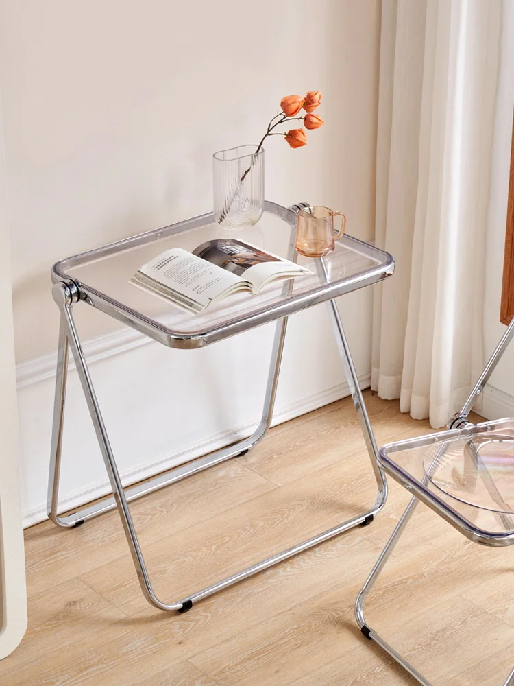 

Transparent Folding Table Simple Modern Metal Ins Internet Celebrity Household Small Apartment Dining Table Simple Acrylic Table