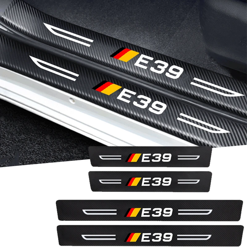 for BMW 5 Series E39 Logo Carbon Fiber Car Door Threshold Sill Scuff Plate Stickers Decals Film Auto Door Entry Pedal Guards