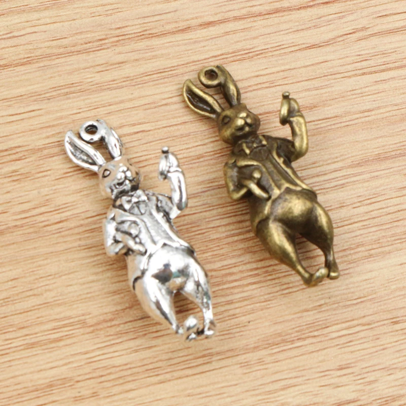 3pcs 37x14mm Antique Bronze and Antique Silver Plated Rabbit Handmade Charms Pendant:DIY for bracelet necklace