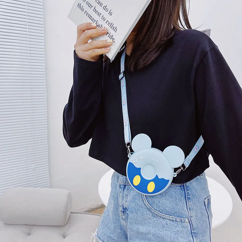 Disney-bolso de hombro de Mickey Mouse y Minnie, bandolera de dibujos animados para niñas, monedero de Gel de sílice, impermeable, bolsa pequeña para niños, regalos